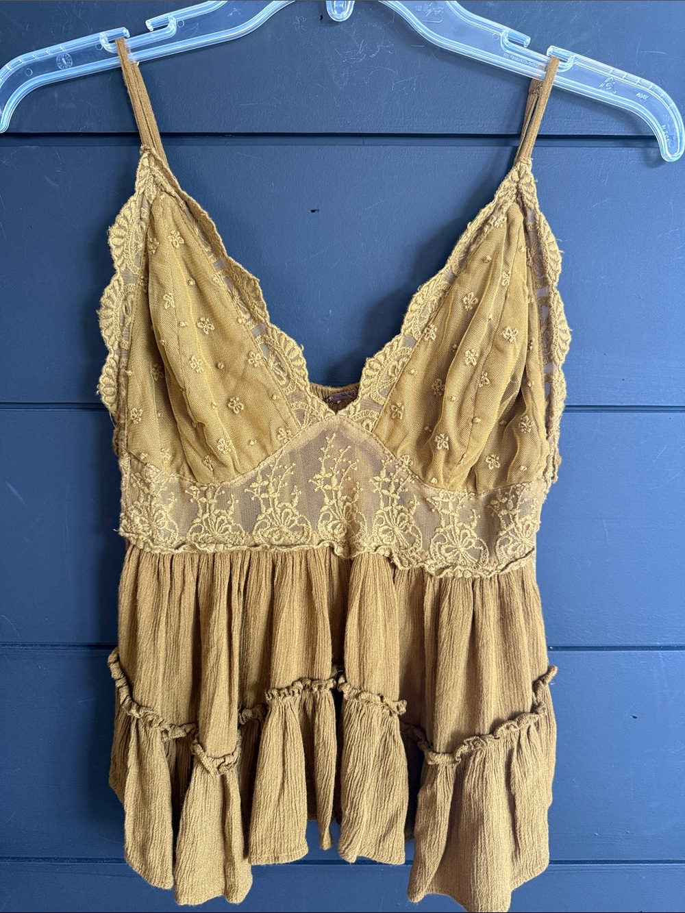Free People Mustard Lace-Trim Tiered Camisole